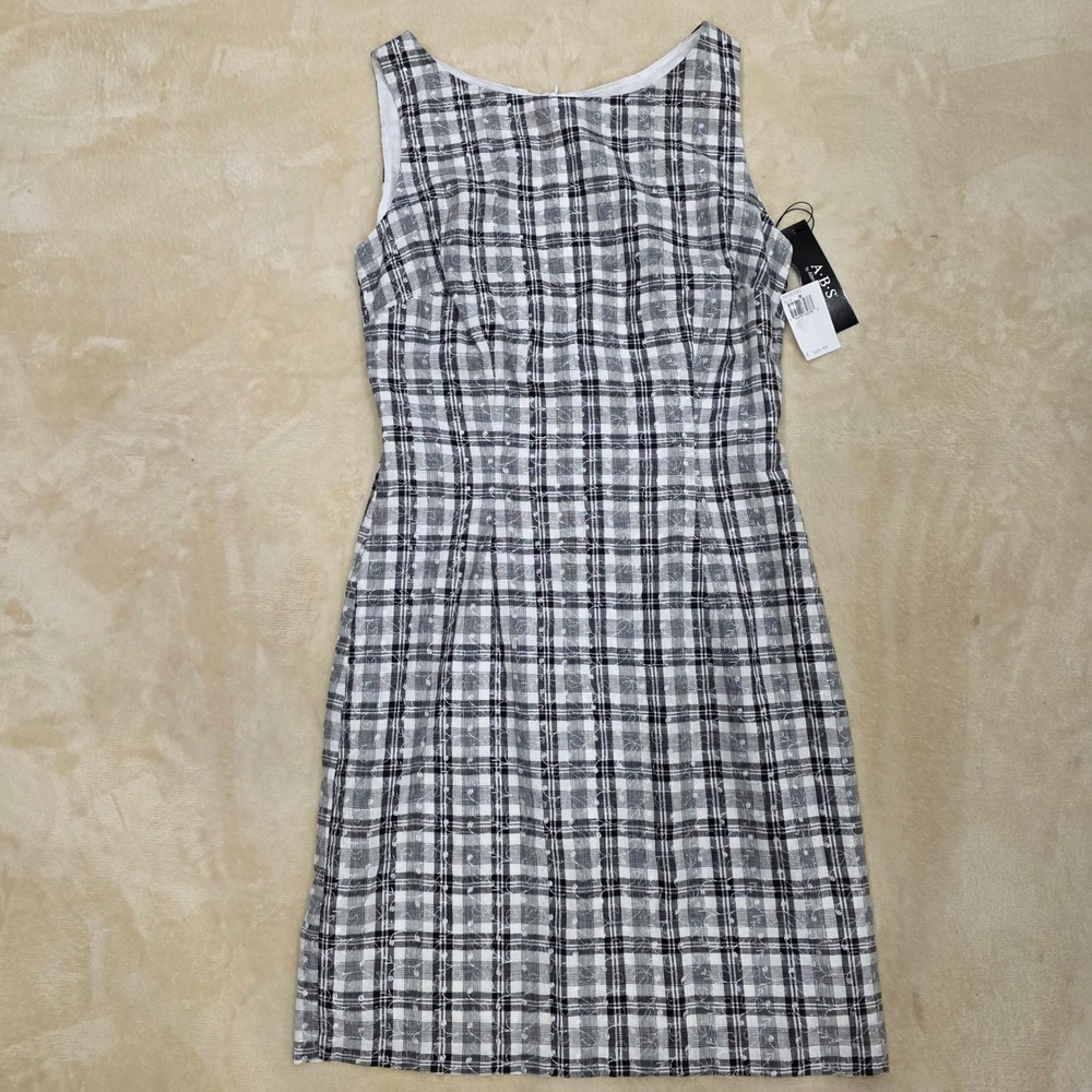 NWT ABS by Allen Schwartz Plaid Windowpane Sleeveless A-Line Dress Size S